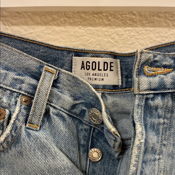 Agolde Sky Blue Ripped Jean Shorts - Picture 3 of 5